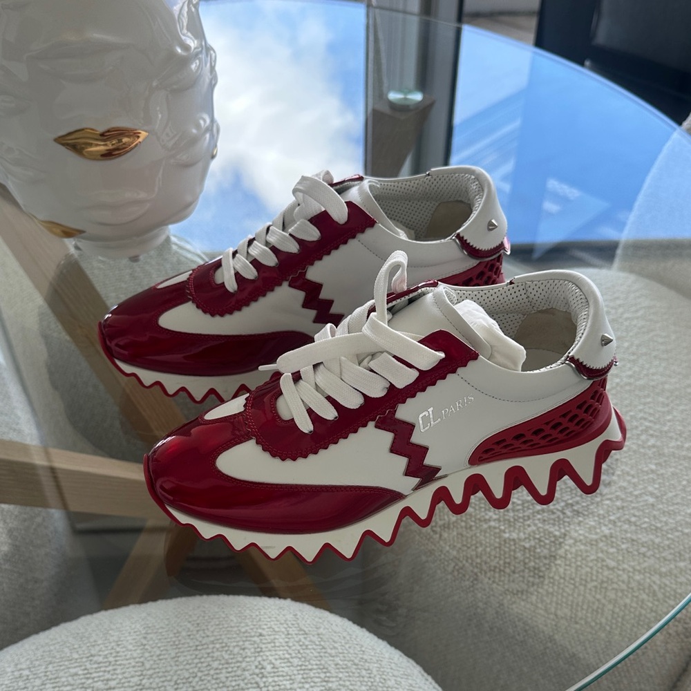 Christian Louboutin Loubishark Red and White Metallic Sneakers 39.5 / 8.5 - 9 - Picture 8 of 13
